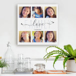 Lienzo De Imitación Moderno 6 Collages de fotos Familia Amor Script Co<br><div class="desc">"Familia" y "Amor". Las dos cosas más importantes de la vida. Moda, escritura gris elegante y tipografía escrita a mano, adornada con corazones dulces, sobreponen un fondo blanco. Añada seis fotos preciadas de su elección y personalizar el nombre o nombres para la impresión de lienzo envuelto en falso y personalizado...</div>
