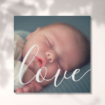 Lienzo De Imitación Moderno guión simple de foto para bebé amor<br><div class="desc">Personaliza tu foto de bebé favorita,  con una bella letra de escritura blanca de la palabra amor,  creando una memoria única. Perfecto para tu guardería especial o para una habitación en tu casa que todo el mundo pueda disfrutar. ¡Un hermoso tesoro! Diseñado por Thisisnotme©</div>