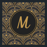 Lienzo De Imitación Monograma Art Deco del patrón de vieira de oro neg<br><div class="desc">Elegante Patrón de Oro Negro Patrón de Vieiras Art Deco Monograma Imprimir tiene un diseño moderno que se ve elegante para tu pared o como regalo. Es agradable añadir a cualquier decoración. Personalízalo.</div>