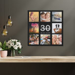 Lienzo De Imitación Monograma negro de foto personalizado de 30 años<br><div class="desc">Un regalo de cumpleaños número 30 único, celebrando su vida con un collage de 8 de sus fotos. Añada imágenes de su familia, amigos, mascotas, pasatiempos o destino de viaje de ensueño. Personalice y agregue un nombre, edad de 30 años y fecha. Letras de color blanco y gris. Un fondo...</div>