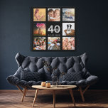 Lienzo De Imitación Monograma negro de foto personalizado de 40 años<br><div class="desc">Un regalo de cumpleaños número 40 único, celebrando su vida con un collage de 8 de sus fotos. Añada imágenes de su familia, amigos, mascotas, pasatiempos o destino de viaje de ensueño. Personalice y agregue un nombre, edad 40 y fecha. Letras de color blanco y gris. Un fondo negro de...</div>