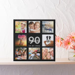 Lienzo De Imitación Monograma negro de foto personalizado de 90 años<br><div class="desc">Un regalo de cumpleaños número 90 único, celebrando su vida con un collage de 8 de sus fotos. Añada imágenes de su familia, amigos, mascotas, pasatiempos o destino de viaje de ensueño. Personalice y agregue un nombre, edad 90 y fecha. Letras de color blanco y gris. Un fondo negro de...</div>
