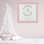Lienzo De Imitación Monograma Nombre personalizado<br><div class="desc">Añada este hermoso lienzo de pared personalizado para bebés a la guardería para bebés. Perfecto para un regalo para el regalo de la ducha de bebé o el hogar de bienvenida para bebés. Dulces y suaves colores de verdes y rosa. Personalizar a su propio monograma y nombre especial. 100% de...</div>