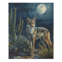 Mononlit Coyote Southwestern Desert Scene