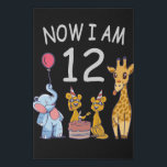 Lienzo De Imitación Now I am 12 years old 12th Birthday at the Zoo<br><div class="desc">Happy 12th Birthday. Funny and lovely Kids Birthday design with a cute Elephant,  two ferrets and a giraffe celebrating your birthday at the zoo.</div>