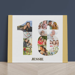 Lienzo De Imitación Número de collage de fotos 18 Nacimiento Neutral 1