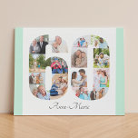 Lienzo De Imitación Número de collage de fotos 60 Mint Blanco 60 cumpl<br><div class="desc">Crea tu propio regalo fotográfico personalizado para un cumpleaños número 60. Este claro collage de fotos está en la forma del número 60 en un fondo blanco con bordes verdes de menta. El collage puede contener 15 fotos y la plantilla está preparada para que añadas tus fotos favoritas en el...</div>