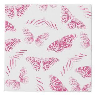 Lienzo De Imitación Patrón de color agua de mariposas blancas rosadas