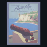 Lienzo De Imitación Poster de viajes de época promocionando Puerto Ric<br><div class="desc">Descubra Puerto Rico U.S.A. donde se encuentran las Américas. Poster de viajes de época que promueve el turismo en Puerto Rico,  mostrando las vistas al puerto desde el Castillo de Morro.</div>