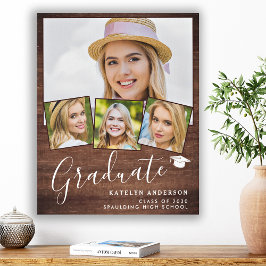 Lienzo De Imitación Rustic Graduation 4 Photo Personalized Graduate