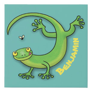 Lienzo De Imitación Saludos felices de gecko verde lindo con personali