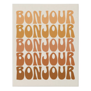 Lienzo De Imitación Tipografía bonjour en francés Hello Groovy Brown