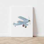 Lienzo De Imitación Vintage Blue Watercolor Biplane<br><div class="desc">This vintage watercolor biplane print is a beautiful way to decorate your nursery,  kids room,  or any travel-themed space.</div>