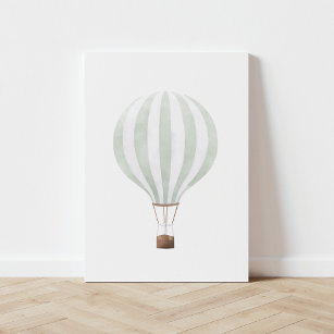 Lienzo De Imitación Vintage Sage Green Watercolor Hot Air Balloon