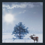 Lienzo De Imitación Winter landscape in blue color. Lonely tree and wi<br><div class="desc">Winter landscape in blue color. Lonely tree and wild deer male with big horns in a snowy field. 
animal, background, beautiful, blizzard, blue, christmas, clouds, cold, conceptual, contrasting, dark, deer, design, fairy tale, field, forest, frost, frozen, gloomy, landscape, vintage, retro, illustration, </div>
