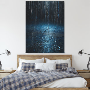 Lienzo de lluvia artística - Pared azul plateado a