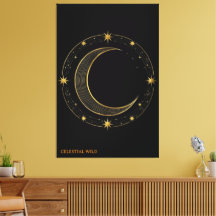 Lienzo de lujo negro dorado arte lunar celestial