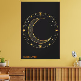 Lienzo de lujo negro dorado arte lunar celestial