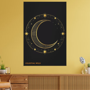 Lienzo de lujo negro dorado arte lunar celestial