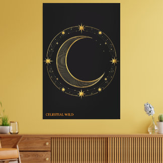 Lienzo de lujo negro dorado arte lunar celestial