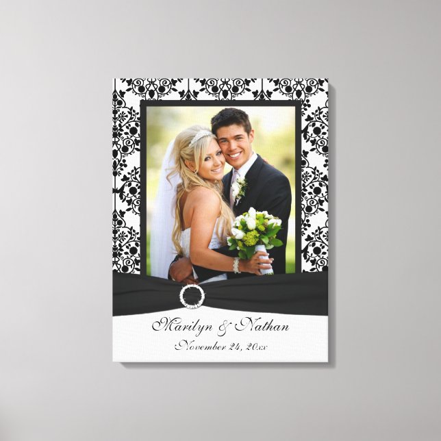 Lienzo de matrimonio Damask en blanco y negro (Anverso)