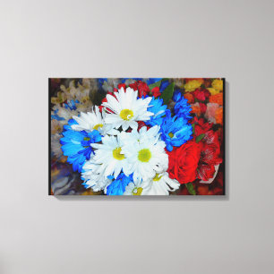 Lienzo de mezcla de flores de margarita azul y bla