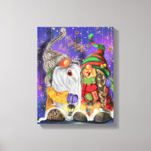 Lienzo de Navidad con Gnomos Felices de Regalo