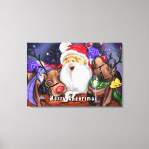 Lienzo de Navidad Impresión Santa y Reno