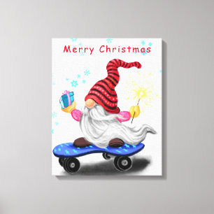 Lienzo de Navidad Impreso Gnomo Patinador con Rega