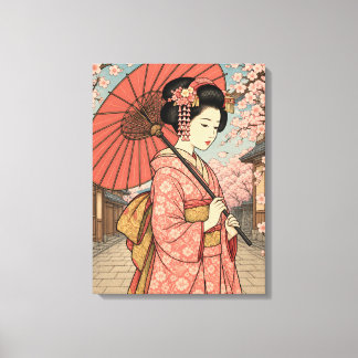 Lienzo de paraguas de flor de cerezo Maiko japones