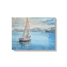 Lienzo de pared de acuarela de velero vintage cost