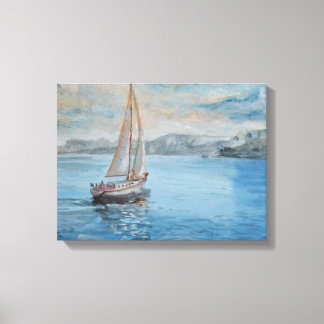 Lienzo de pared de acuarela de velero vintage cost