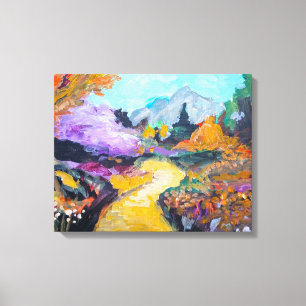 Lienzo de pintura de camino de montaña otoñal