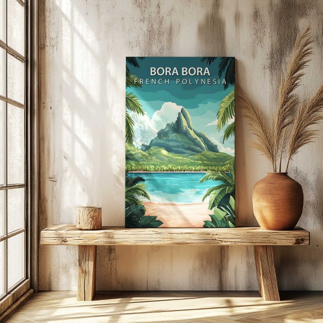 Lienzo de póster de viaje de Bora Bora Polinesia F (Bora Bora French Polynesia Travel Poster Canvas by TinkPrints.)