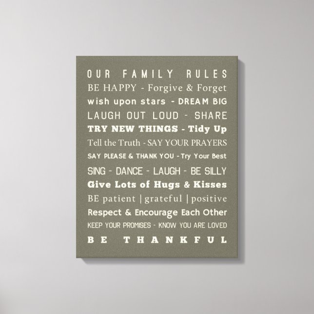 Lienzo de reglas familiares de 16" x 20" (Anverso)