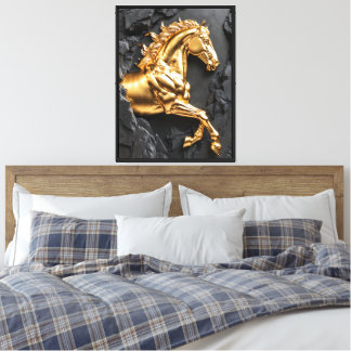 Lienzo de relieve de piedra de caballo dorado 3D