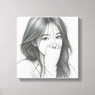 Lienzo de retrato de niña con dibujo a lápiz de no