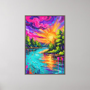 Lienzo de río iluminado por el sol vívido - Arte m