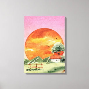 Lienzo de vista de sol estético naranja y rosa