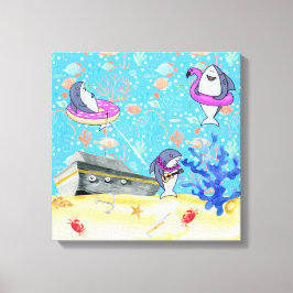 Lienzo Debajo del agua Mar Profundo Fiesta de tiburones h