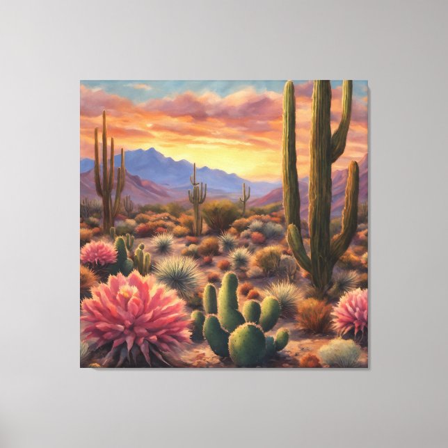 Lienzo Declaración dramática de Desert Cactus Mountain Su (Anverso)