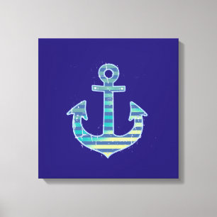 Lienzo decorativo azul de ancla rayada
