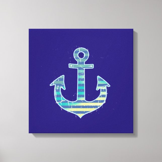 Lienzo decorativo azul de ancla rayada (Anverso)