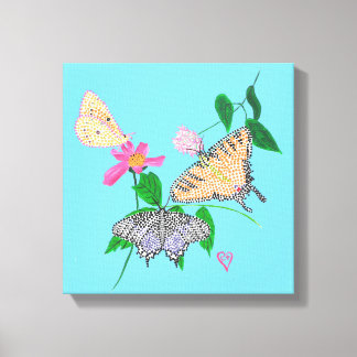 Lienzo Decorativo Colorido Tres Pointillismo Mariposas
