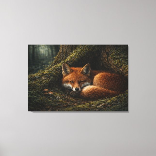 Lienzo Deep Forest Slumber | Fox Art | Stretched Canvas (Anverso)