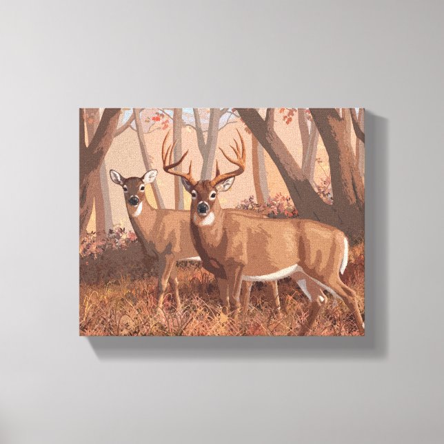 Lienzo Deer blanco en la naturaleza del estilo retro fore (Anverso)