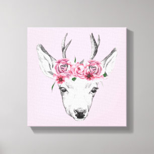 Lienzo Deer de flores acuáticas