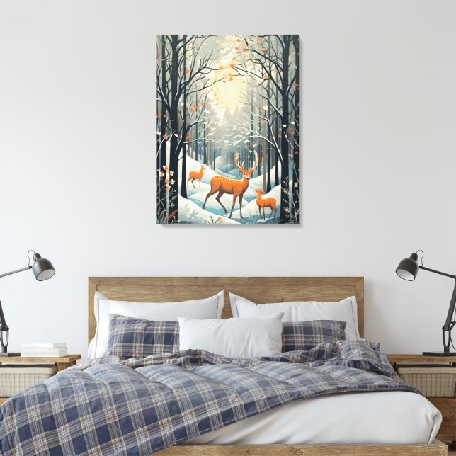 Lienzo Deer de invierno con estilo Gouache de época 32x24 (Insitu(Dormitorio))