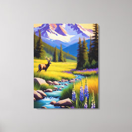 Lienzo Deer Rocky Mountain Spring Meadow Sunshine Lupins