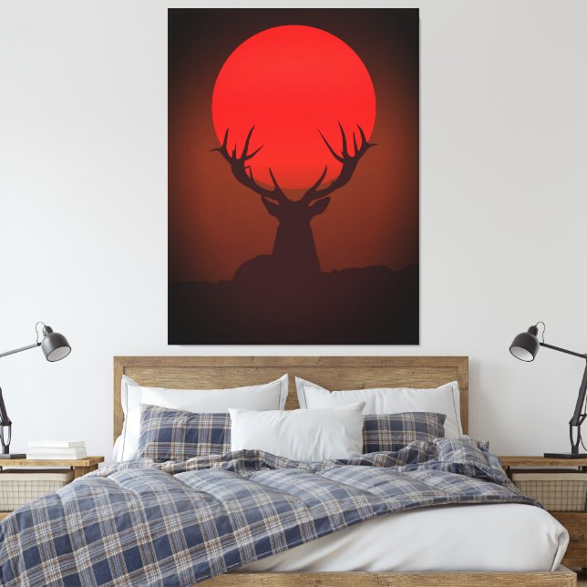 Lienzo Deer Silhouette with Fiery Red Sunset (Insitu(Dormitorio))